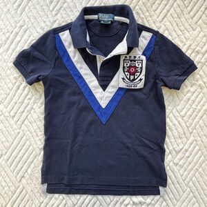 Polo Ralph Lauren Boys Size 4T Navy Crest Rugby Polo Shirt Blue White